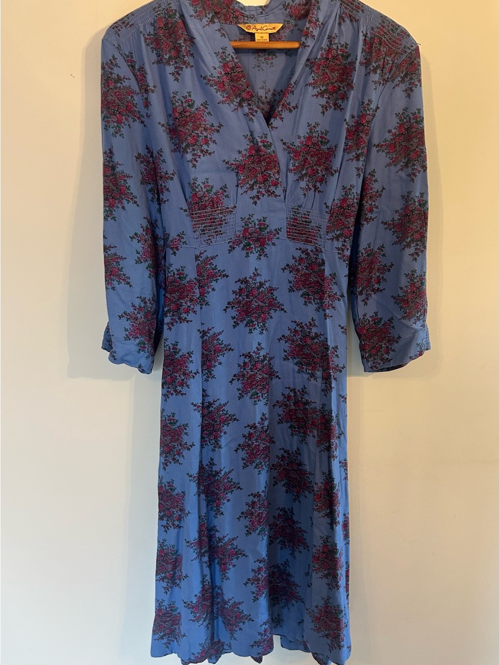 April Cornell Vintage Blue Floral Print Midi Dress Medium Cottage Core Homestead